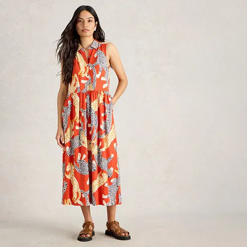 White Stuff- Rylee Jersey Shirt Dress - Red multi