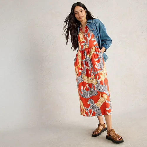 White Stuff- Rylee Jersey Shirt Dress - Red multi