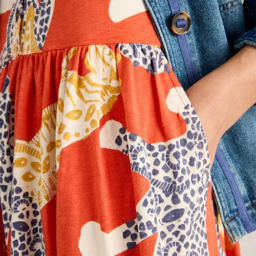 White Stuff- Rylee Jersey Shirt Dress - Red multi