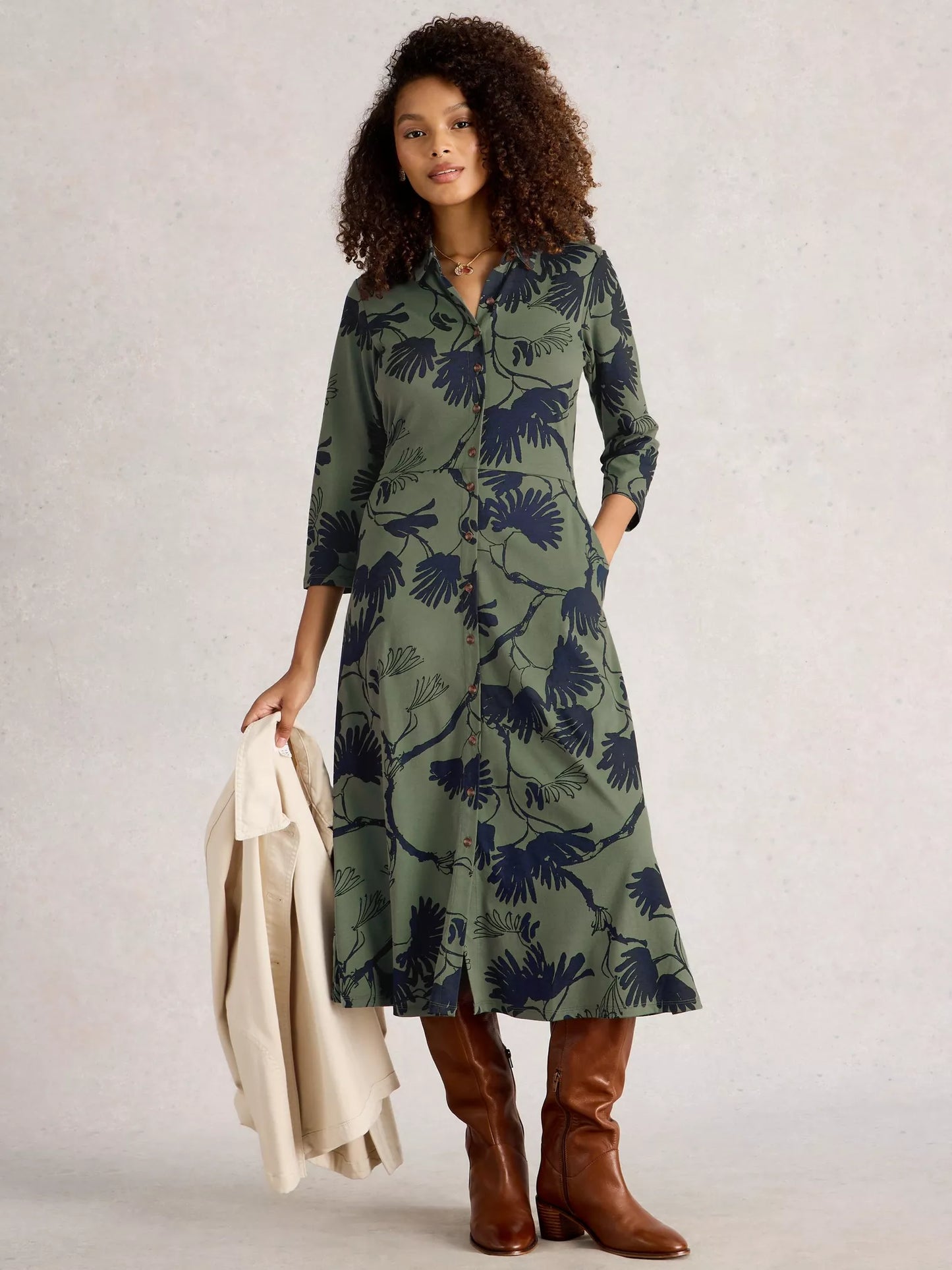 White Stuff - Rua jersey dress - Green Multi
