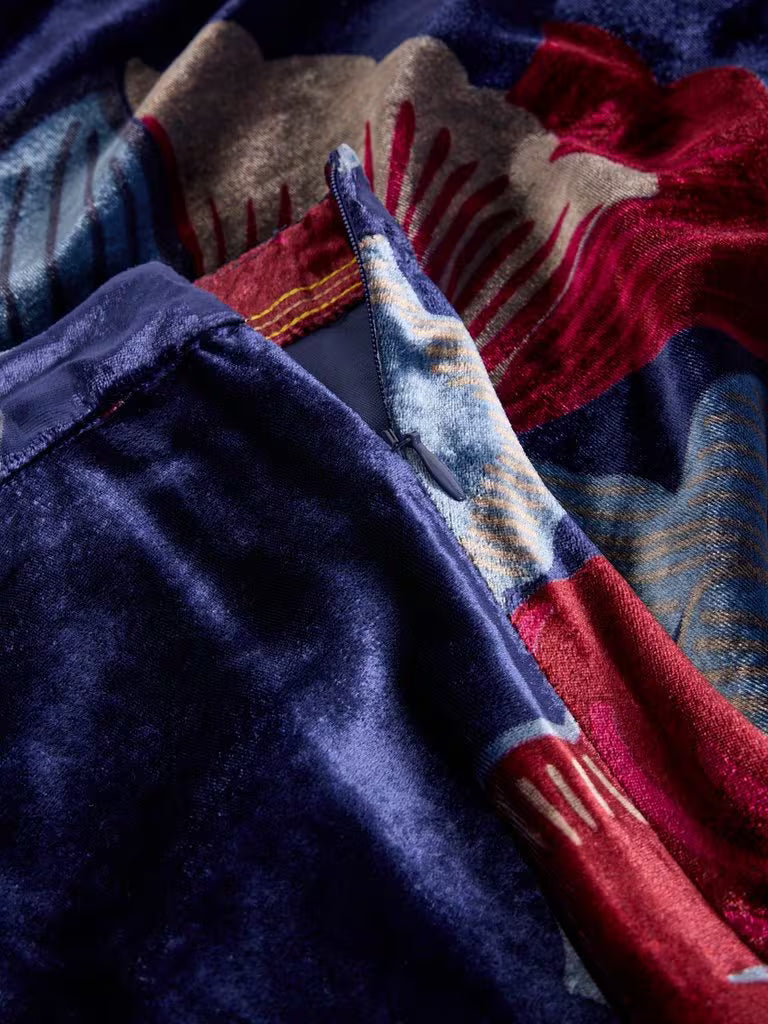 White Stuff - Hope Bias Cut Velvet Skirt - Navy multi