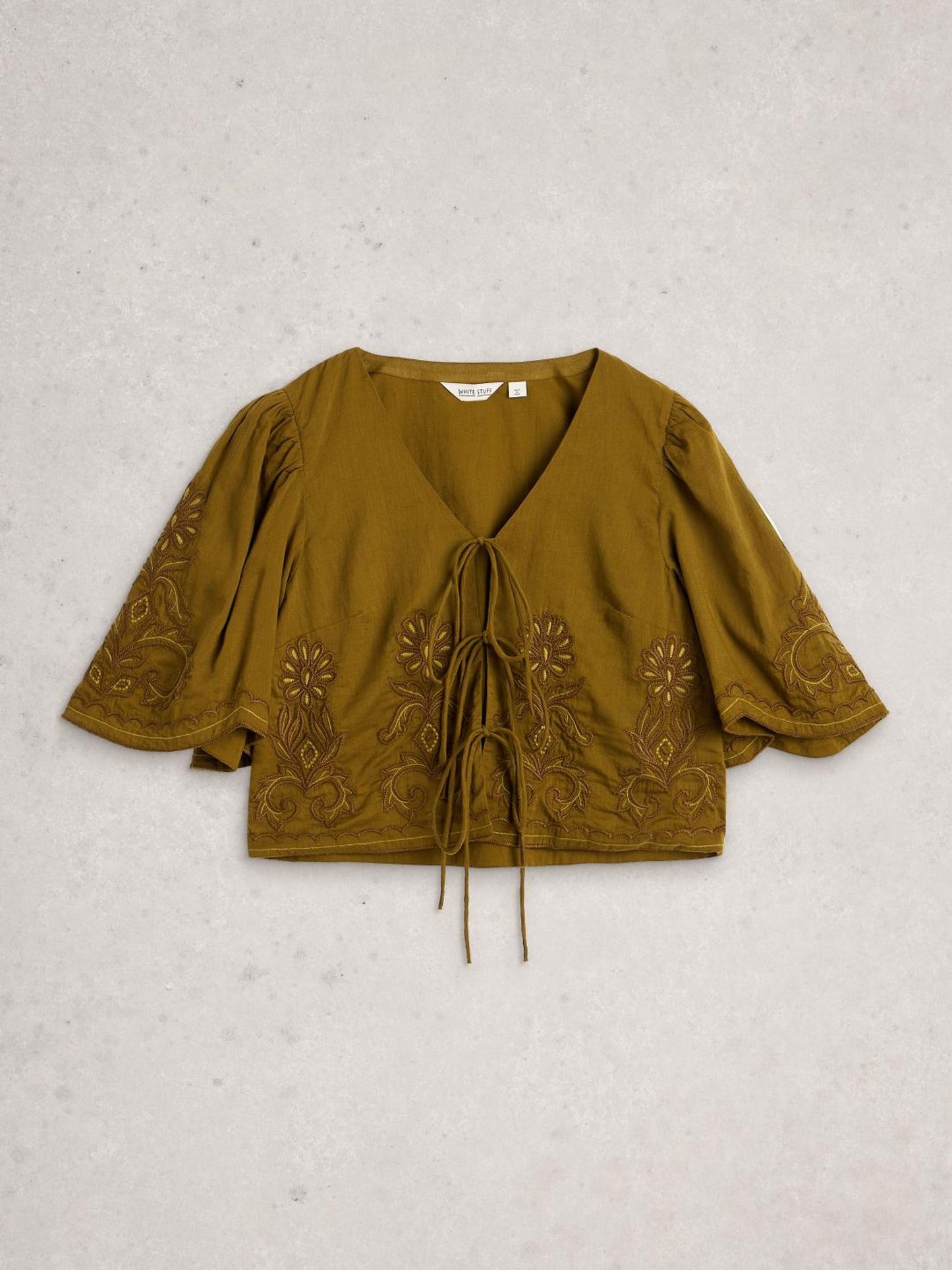 White Stuff - Erin tie front top - Khaki green