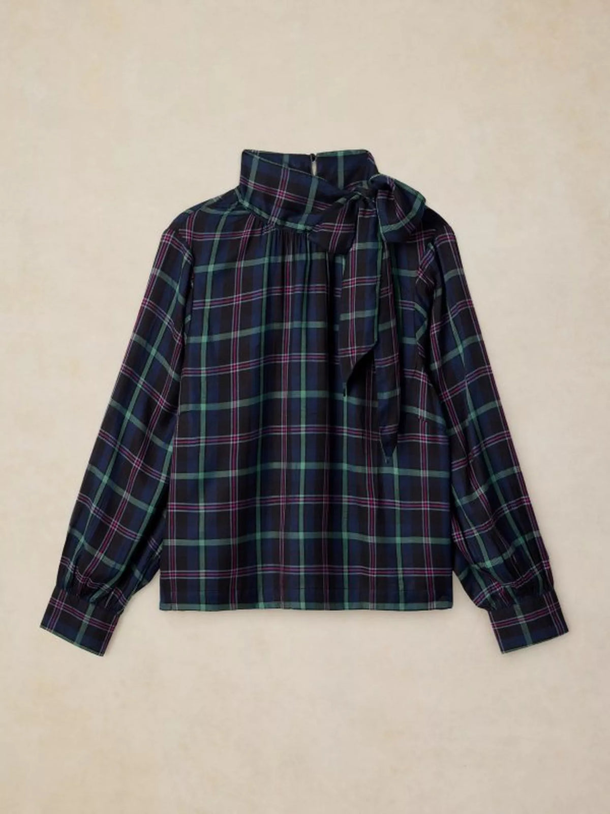 White Stuff - Fleur tie neck top - Navy multi