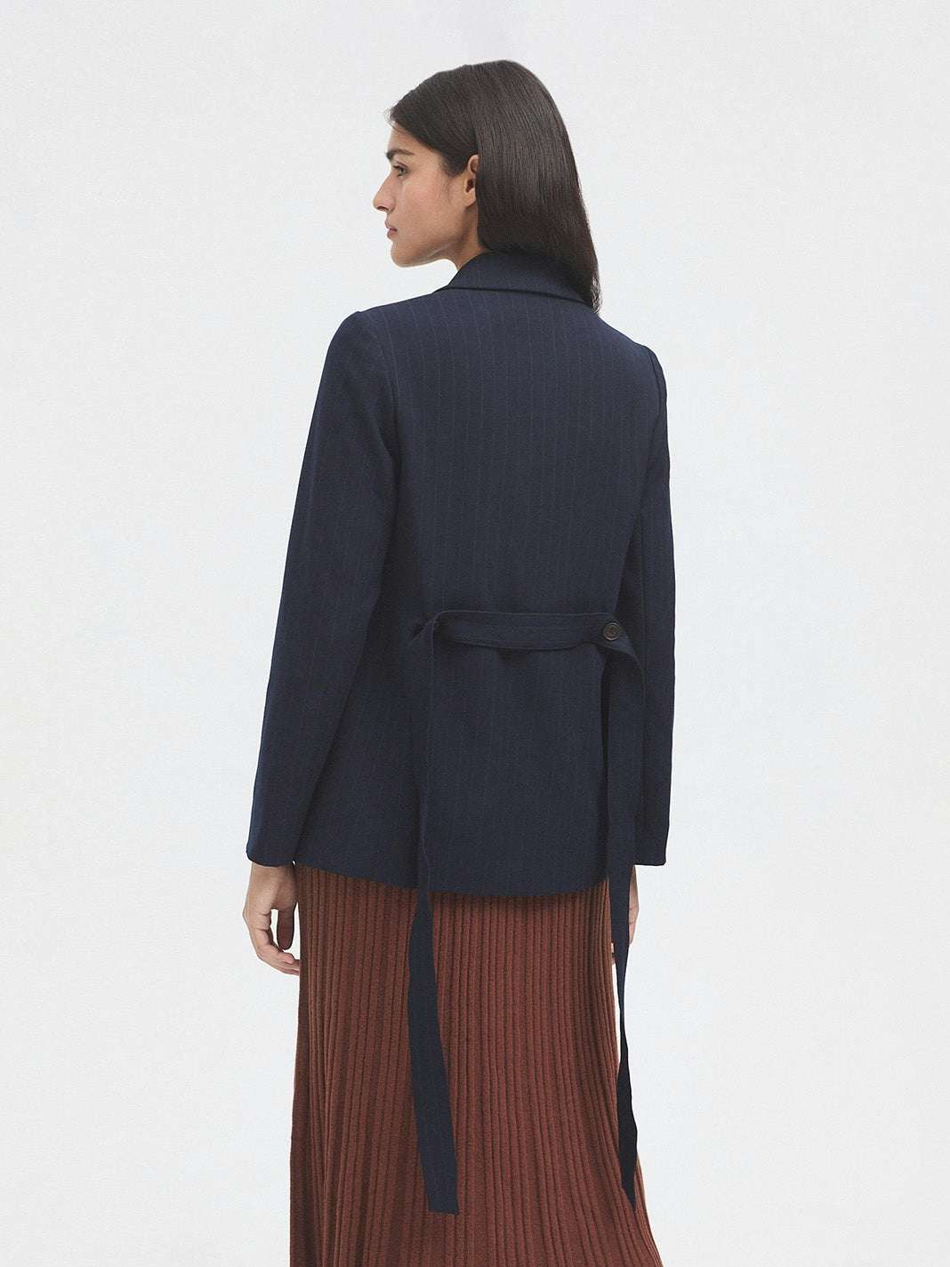 Nice Things - Navy Blazer met bruine krijtstreep - WWT035