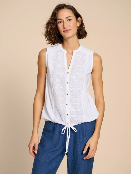 White Stuff - Tulip sleeveless shirt - Blauw en Ivory