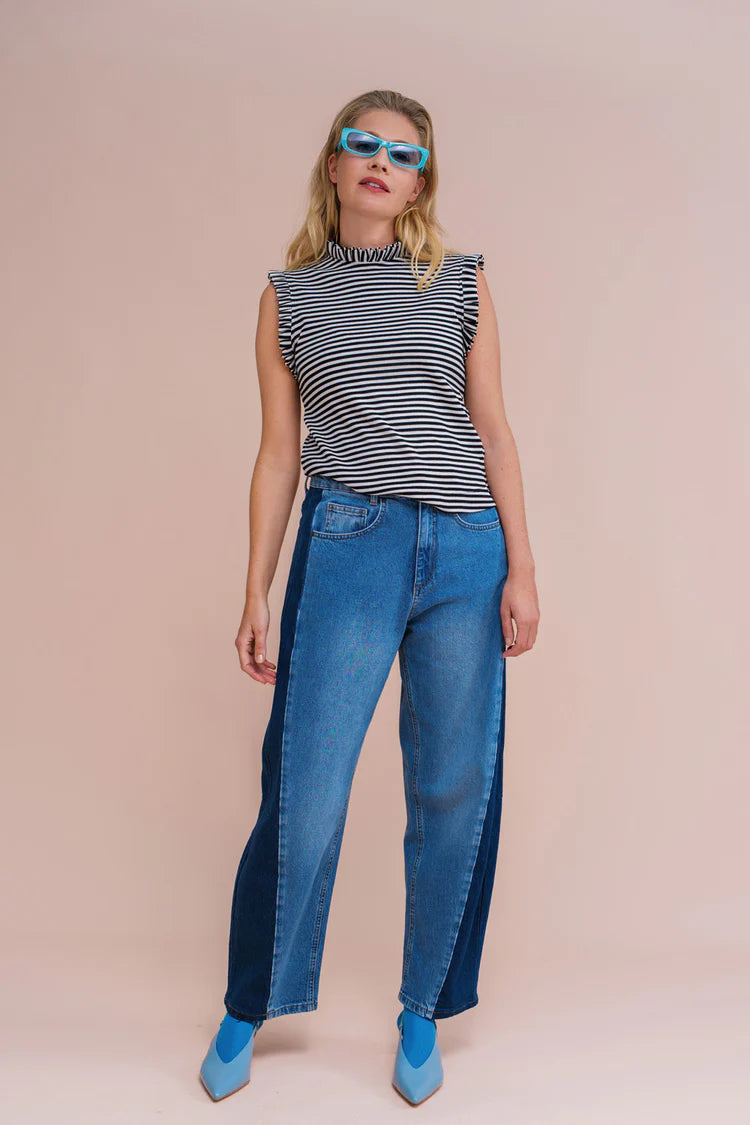 Zilch - Top Ruffle - Two Tone Aqua