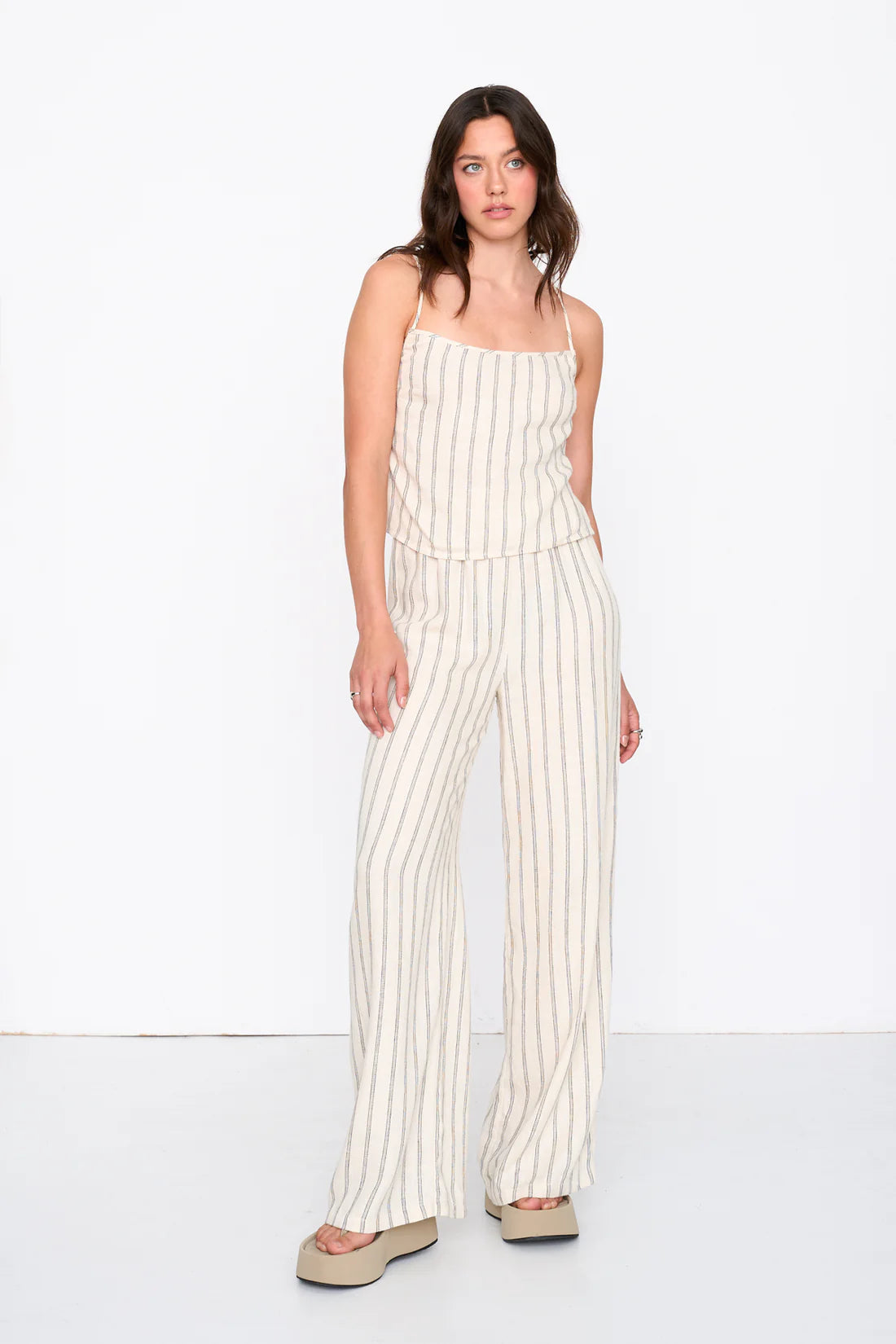 24 Colours - beige broek striped (viscose/linnen mix)