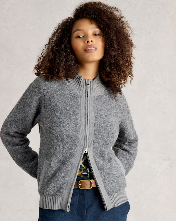White Stuff - Bobby Boucle zip cardi - Mid grey