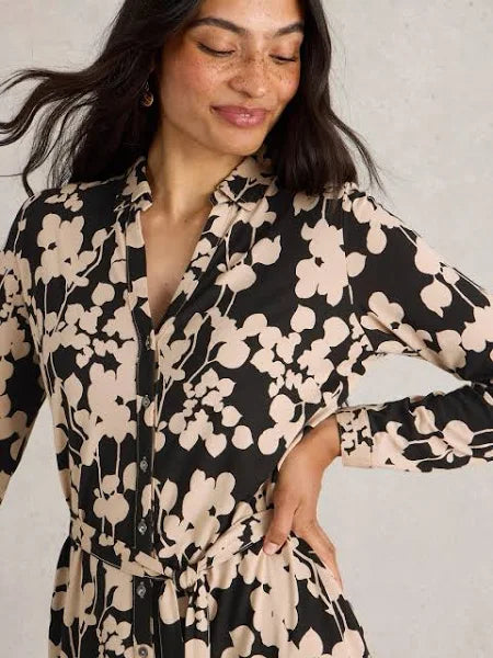 White Stuff - Annie Jersey Shirt Dress - Black Print