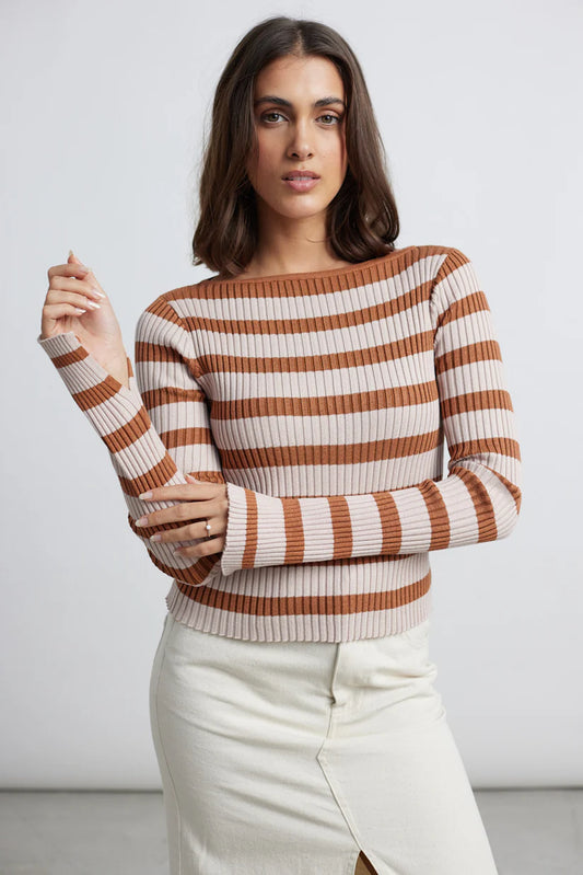 24 Colours - Pullover - Bruin gestreept