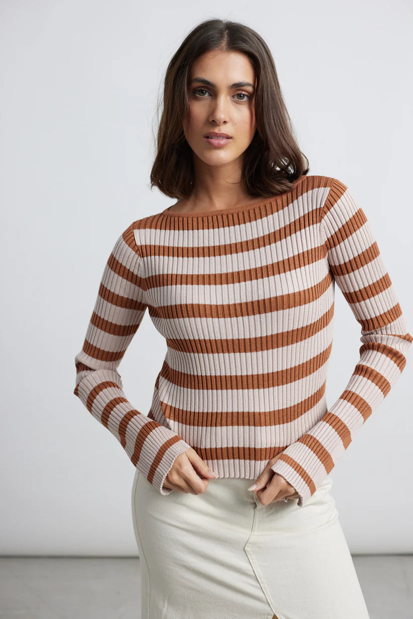 24 Colours - Pullover - Bruin gestreept