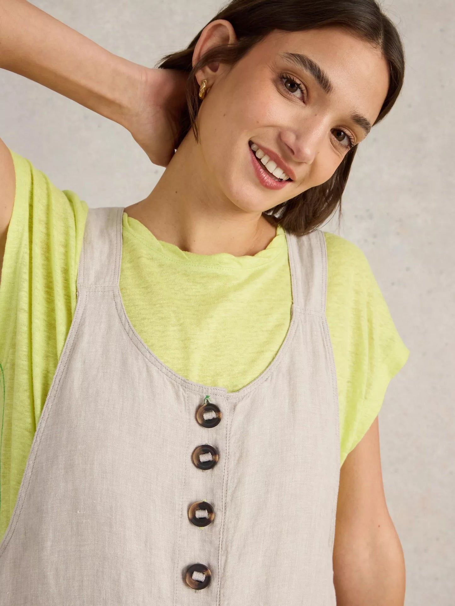 White stuff - Viola linen Dungaree - Light natural