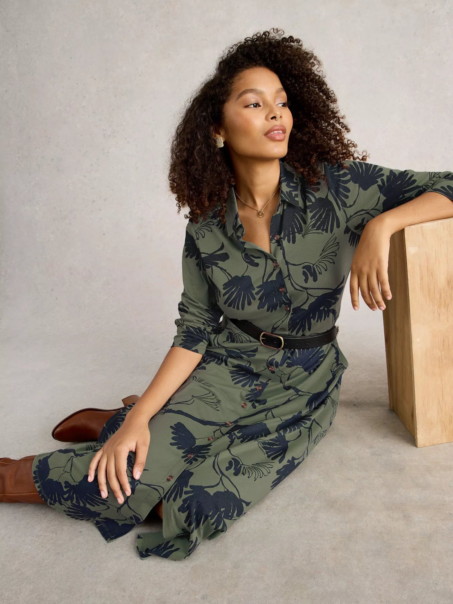 White Stuff - Rua jersey dress - Green Multi