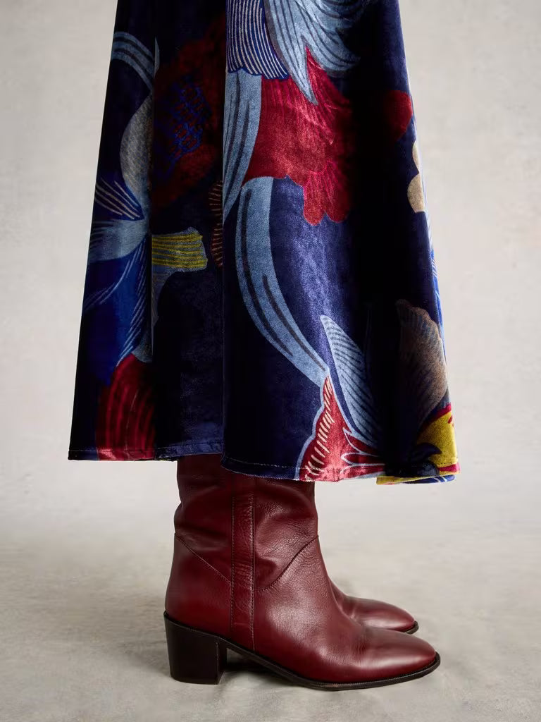 White Stuff - Hope Bias Cut Velvet Skirt - Navy multi