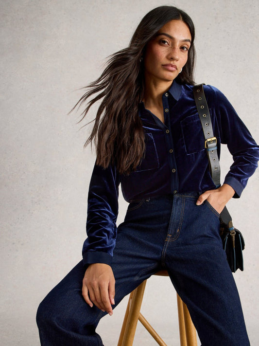 White Stuff - Sophie Velvet Shirt - Dark navy