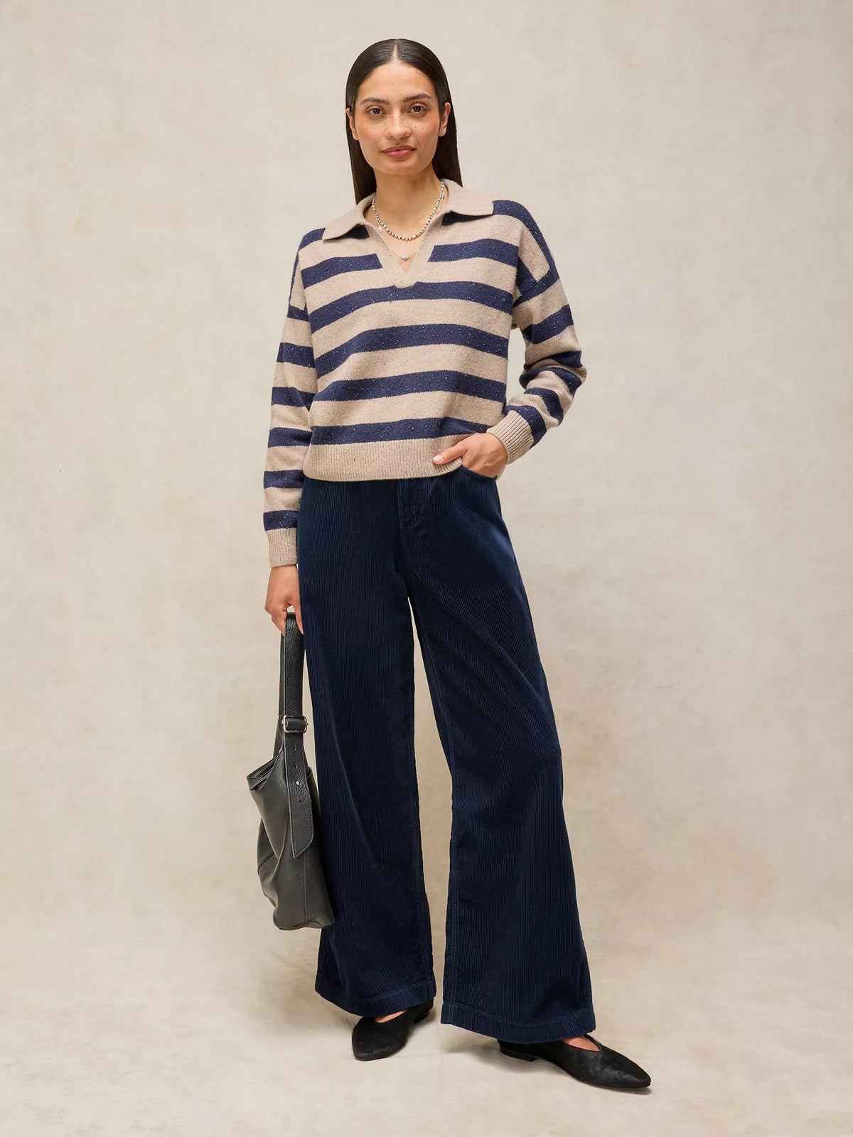White Stuff - Ayla cord wide leg trouser - Dark Navy