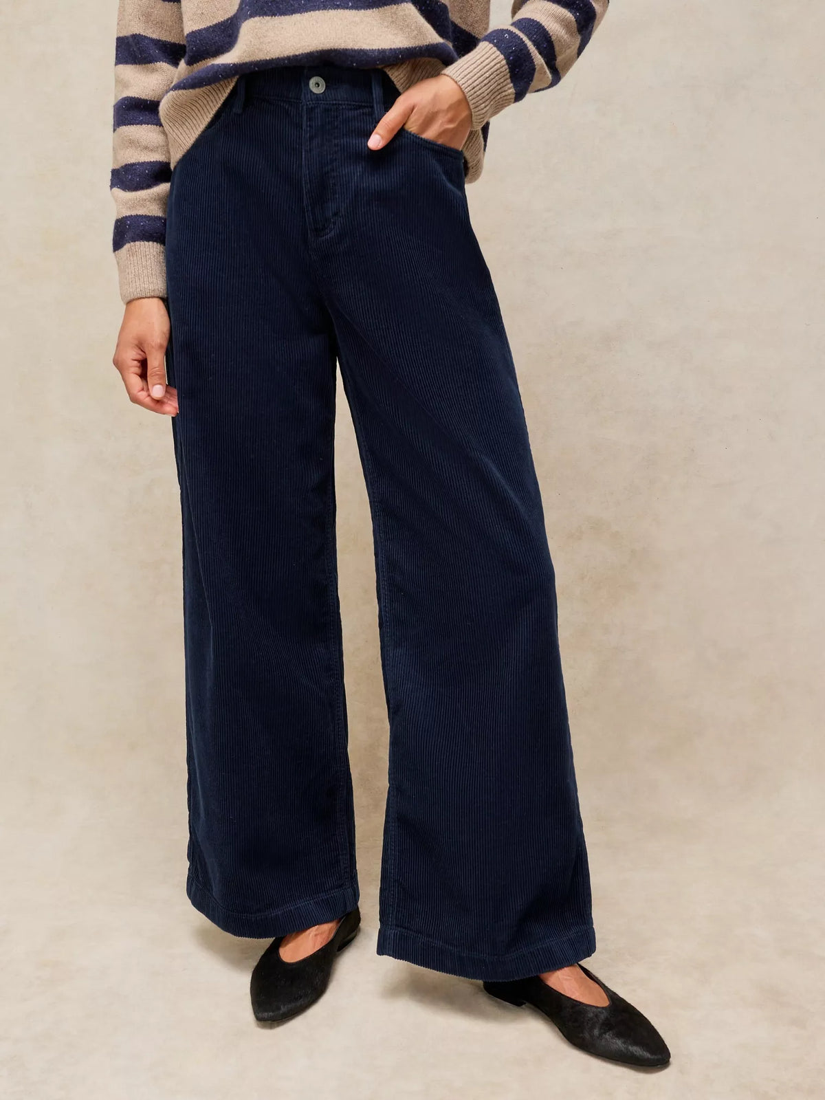 White Stuff - Ayla cord wide leg trouser - Dark Navy