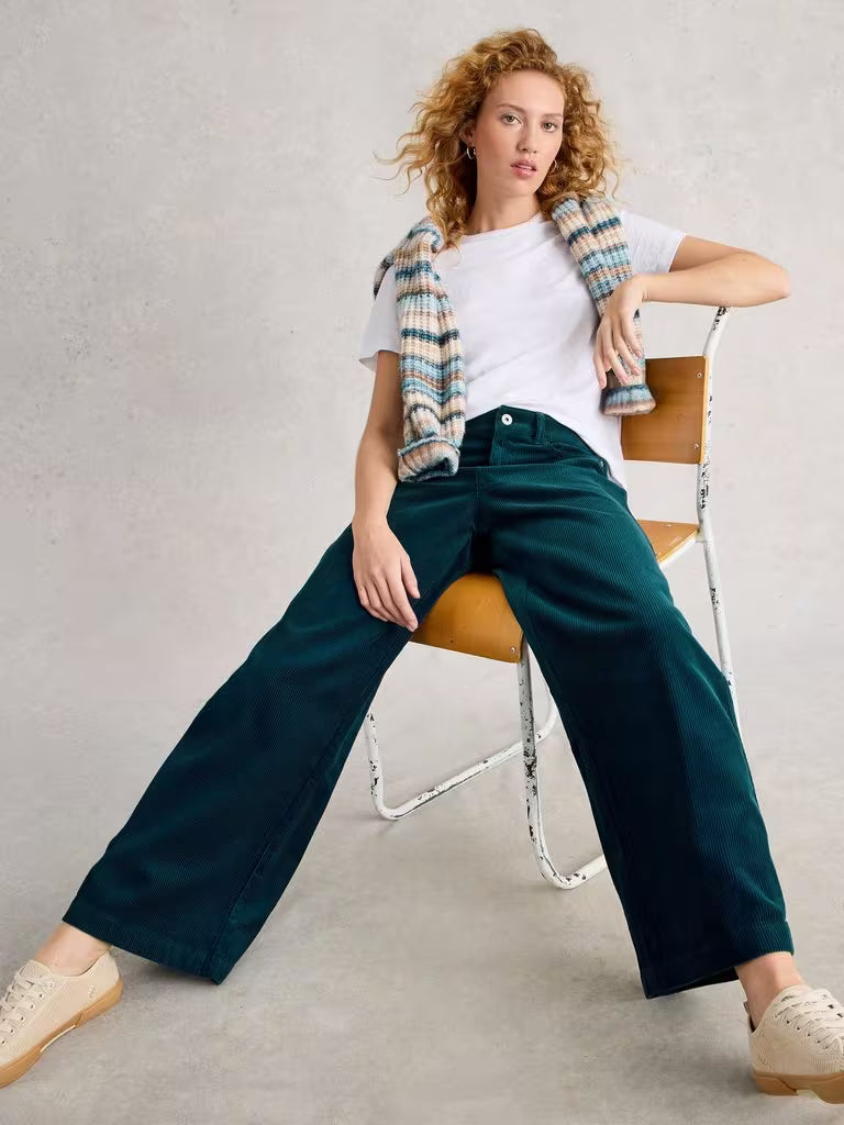 White Stuff - Ayla Cord Wide Leg Trouser - Teal multi