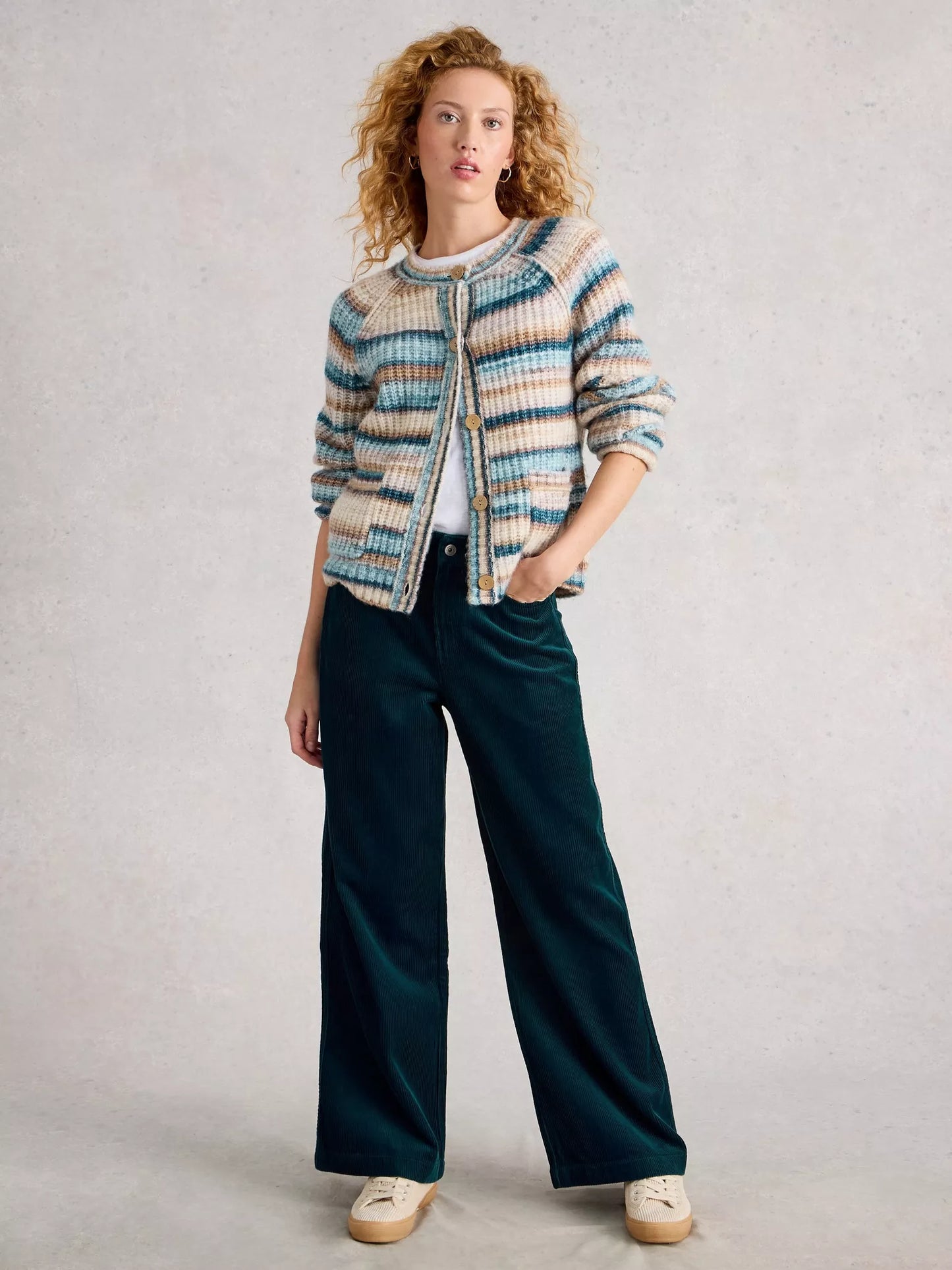 White Stuff - Ayla Cord Wide Leg Trouser - Teal multi