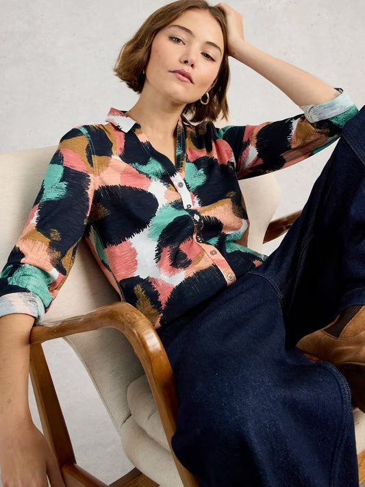 White Stuff - Annie jersey shirt - Navy print