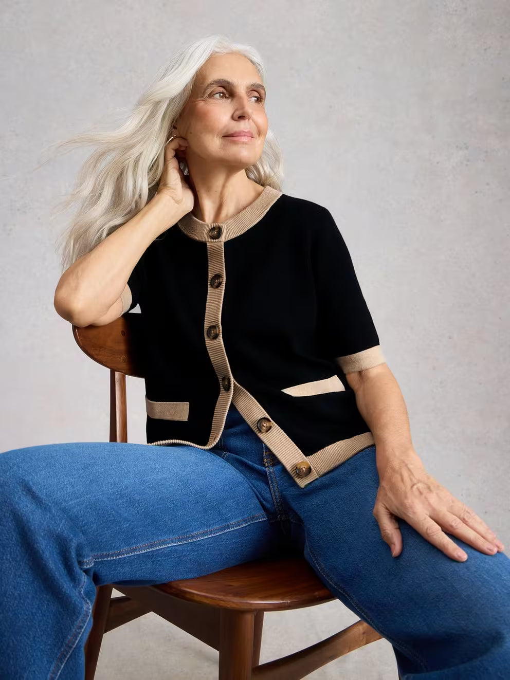 White Stuff - Charlotte short sleeve cardi - black multi