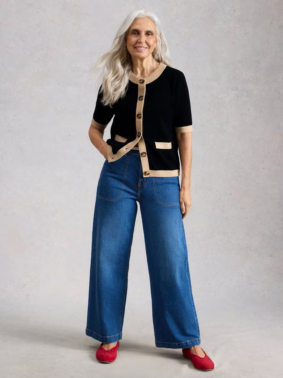 White Stuff - Charlotte short sleeve cardi - black multi