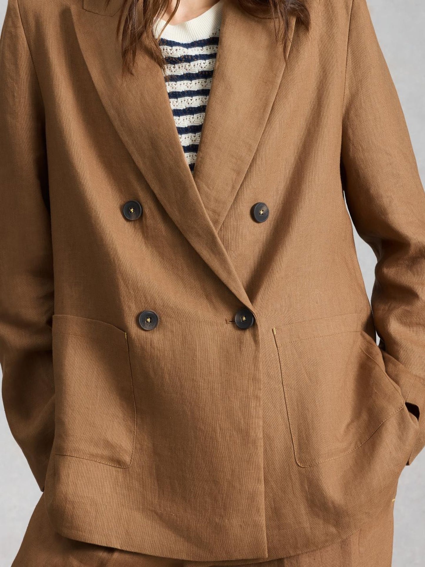 White Stuff - Sasha linen blazer - mid tan (bruin)