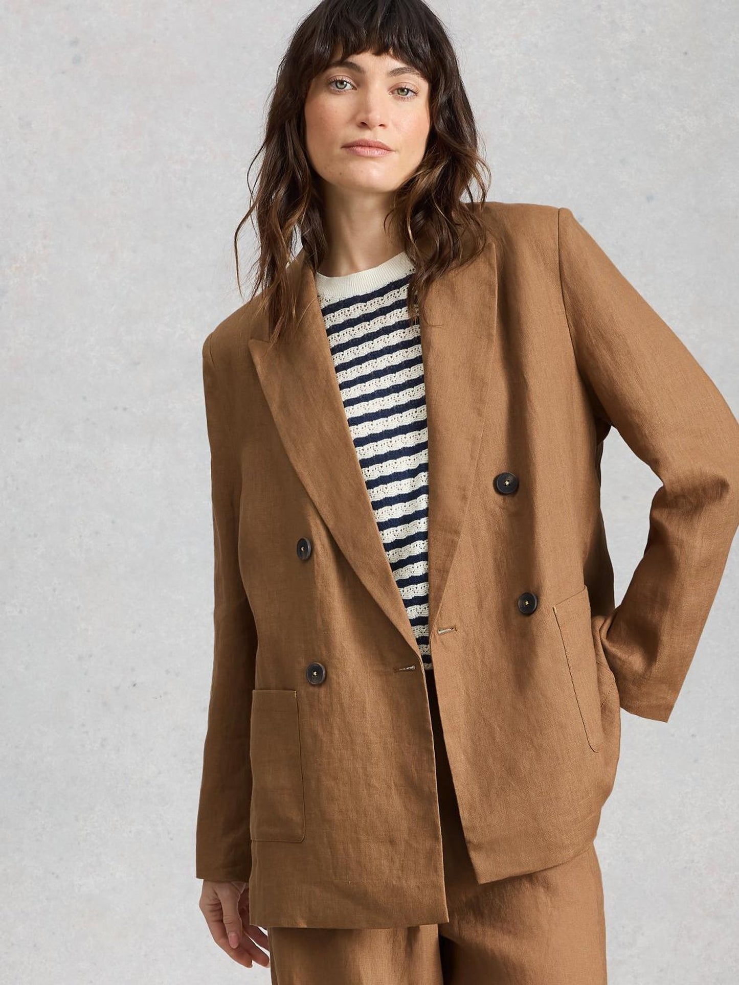 White Stuff - Sasha linen blazer - mid tan (bruin)
