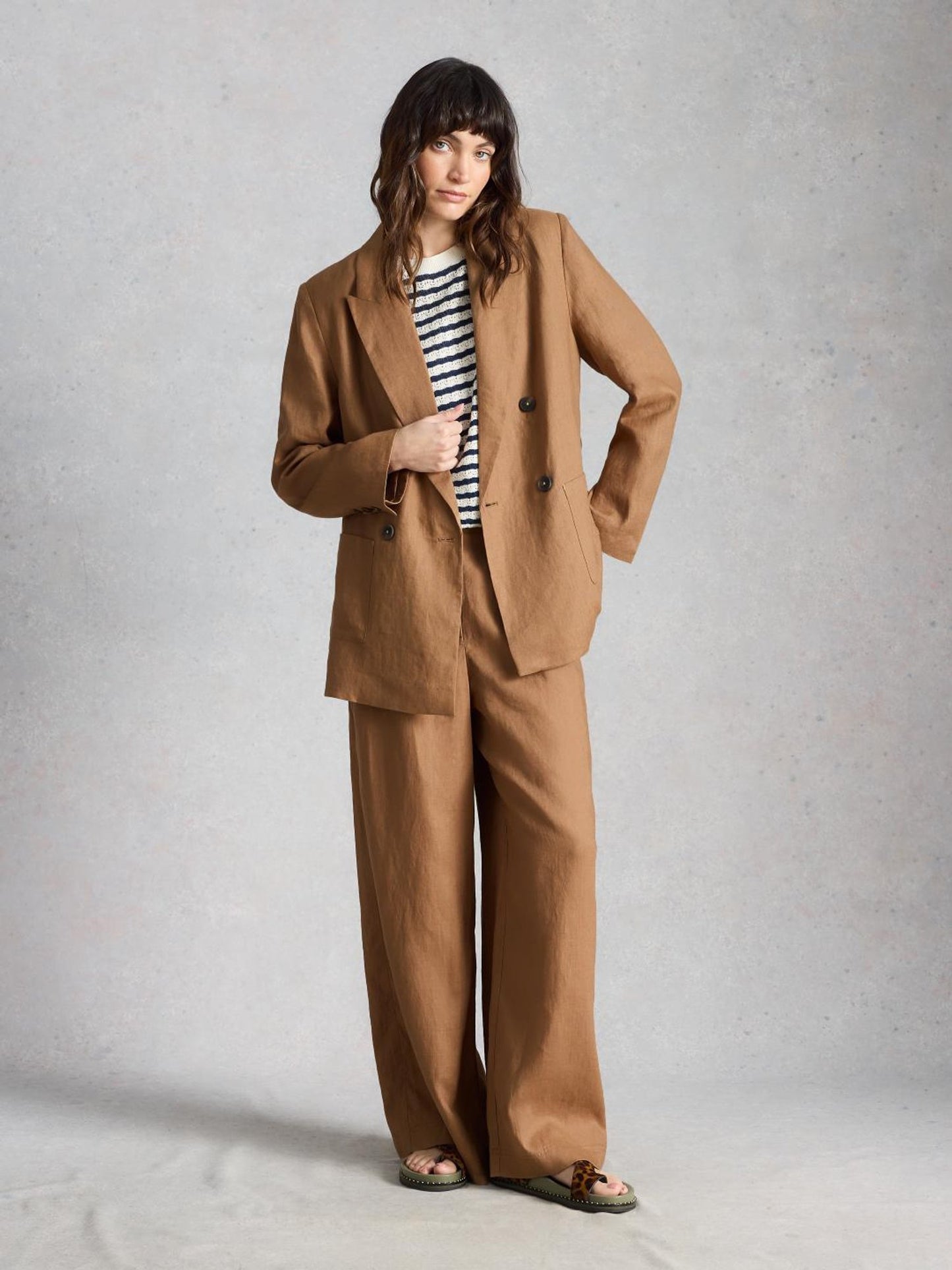 White Stuff - Sasha linen blazer - mid tan (bruin)
