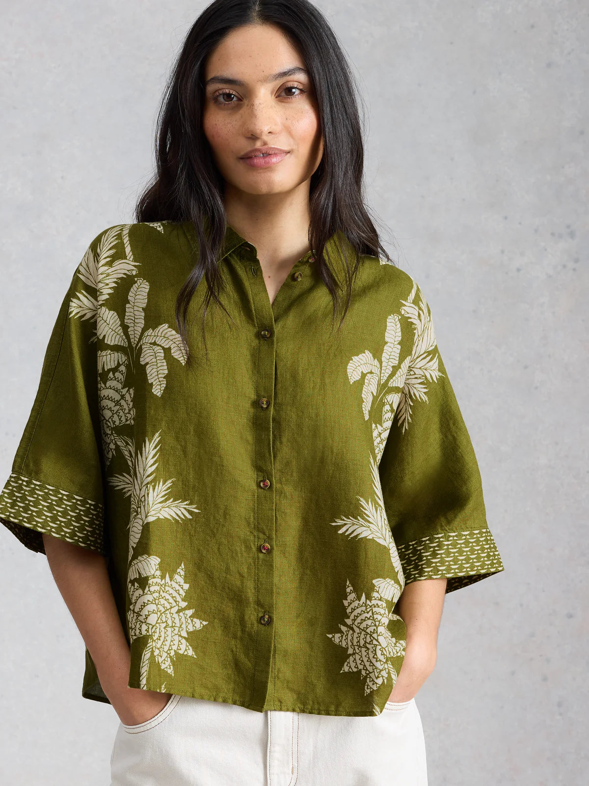 White Stuff - Cassie linen shirt - green