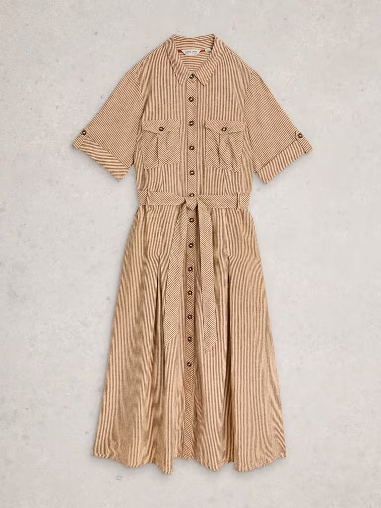 White Stuff - Tiff Linen Blend Shirt Dress - Natural multi