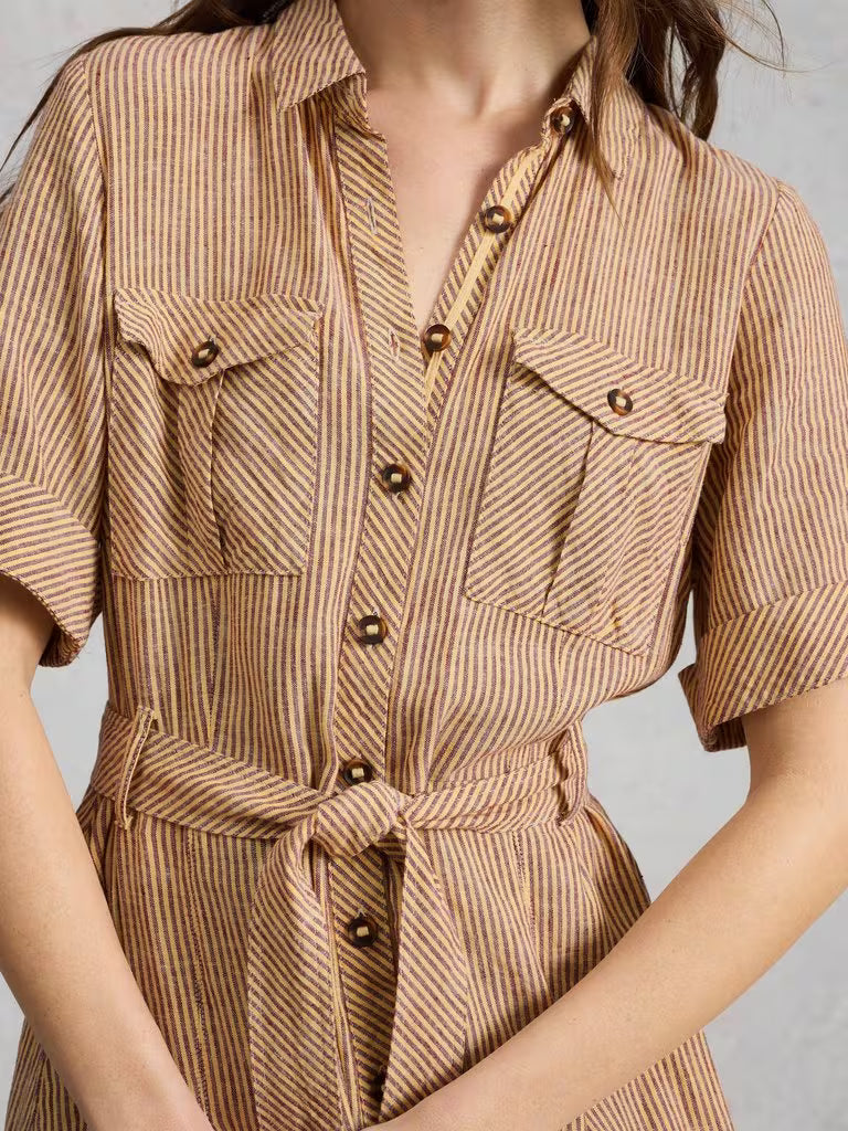White Stuff - Tiff Linen Blend Shirt Dress - Natural multi