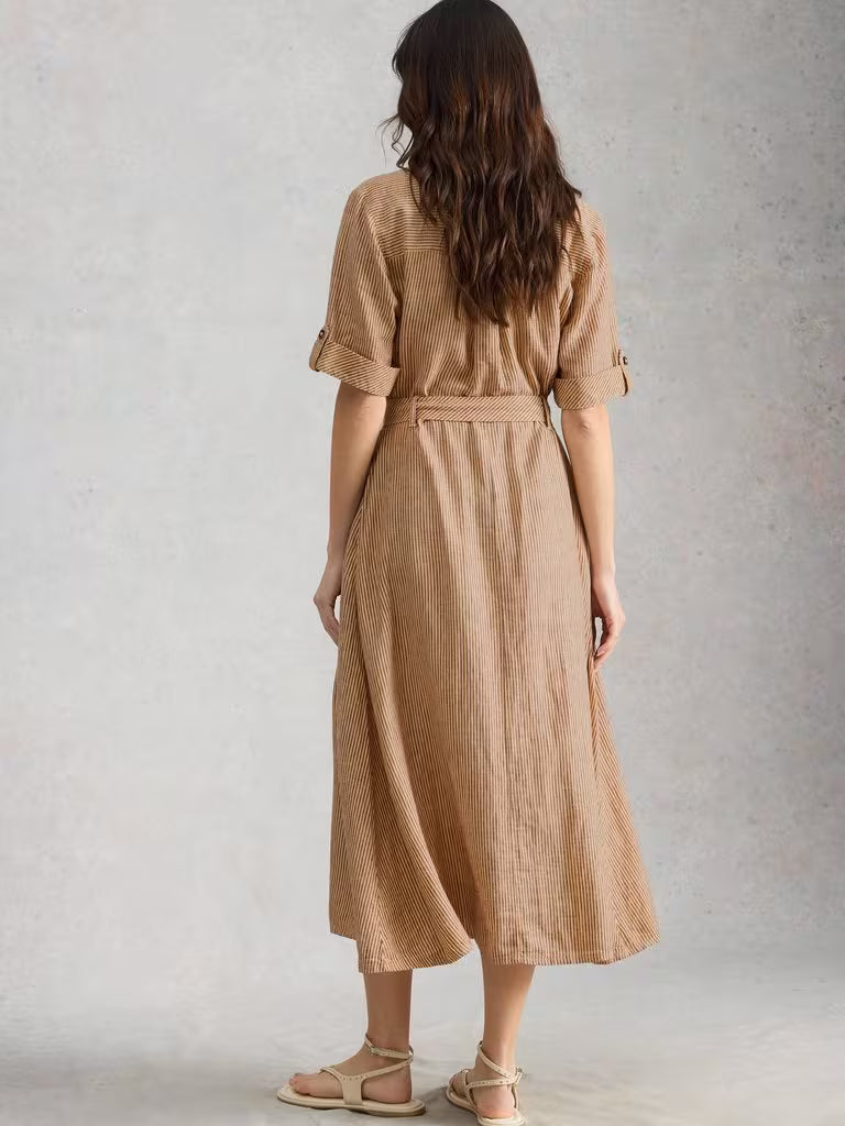 White Stuff - Tiff Linen Blend Shirt Dress - Natural multi