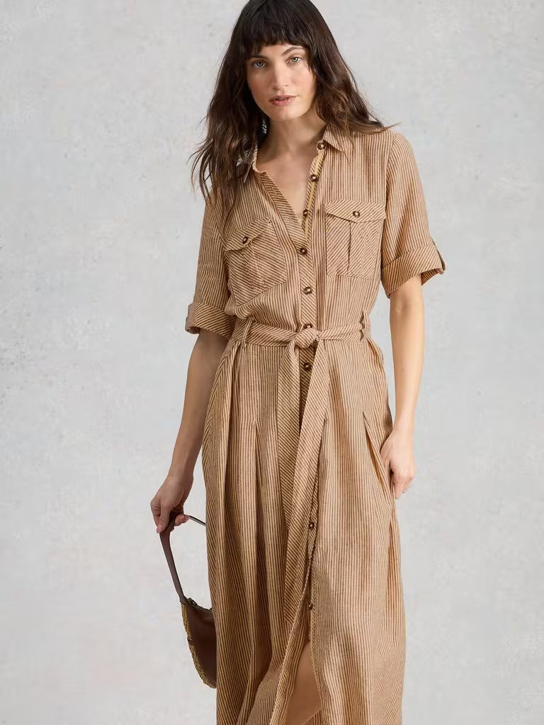 White Stuff - Tiff Linen Blend Shirt Dress - Natural multi