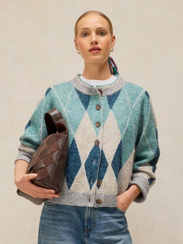 White Stuff - Argyle Check cardi - Blue multi