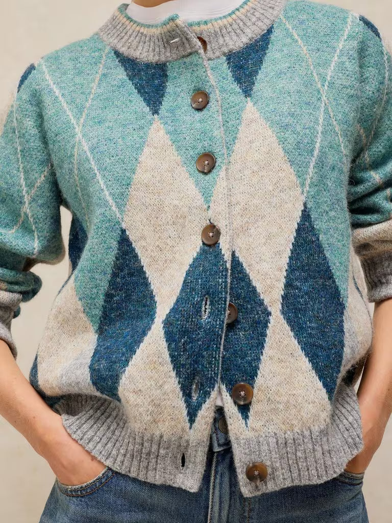 White Stuff - Argyle Check cardi - Blue multi