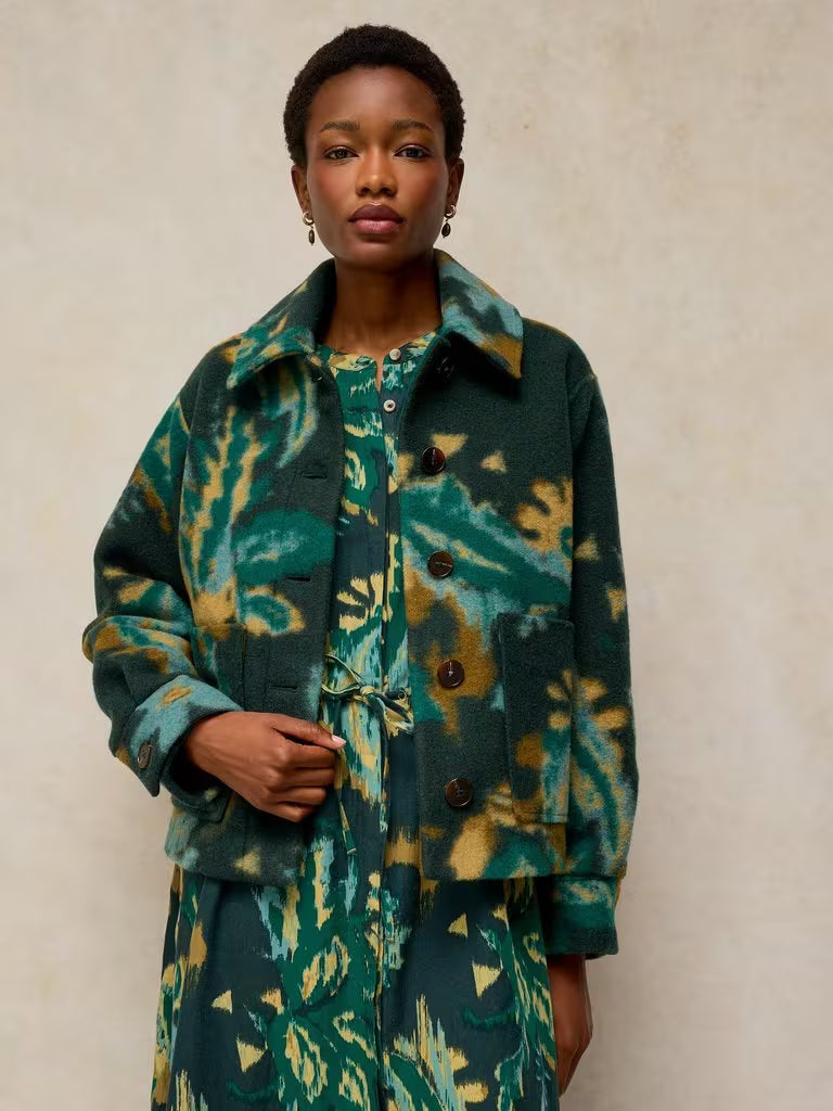 White Stuff - Alexa wool blend jacket - Green Multi