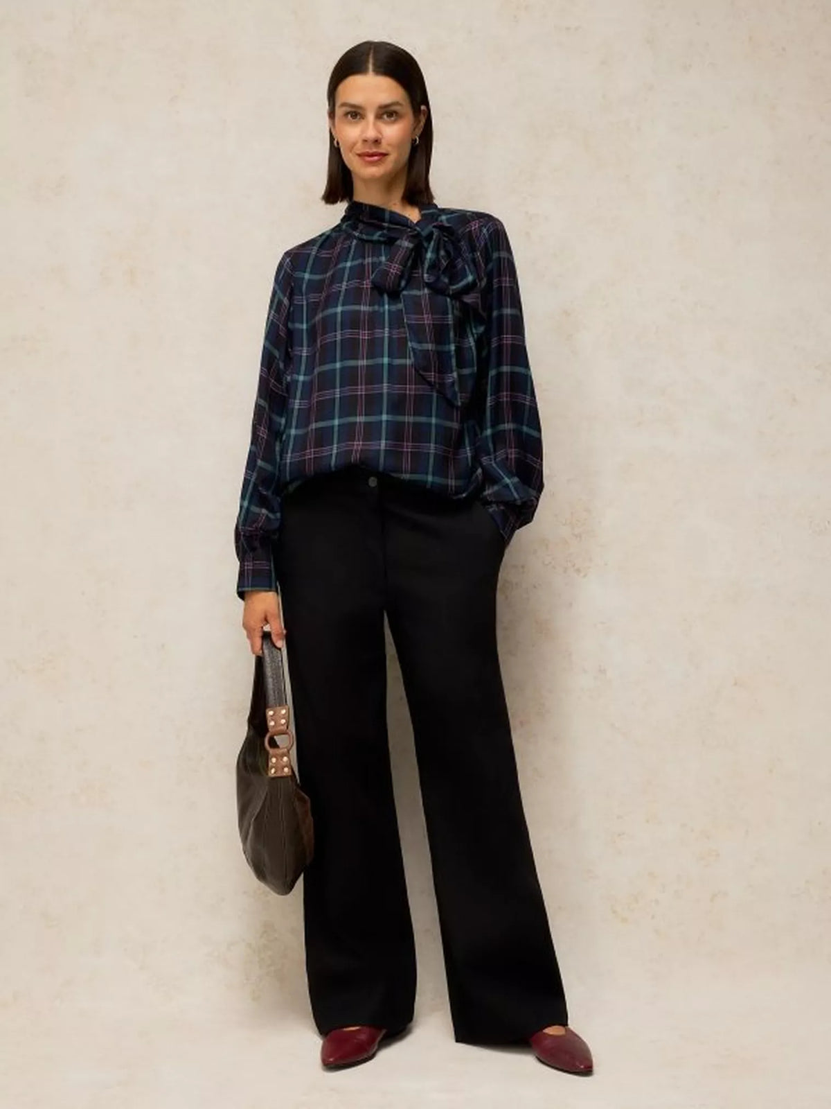 White Stuff - Fleur tie neck top - Navy multi