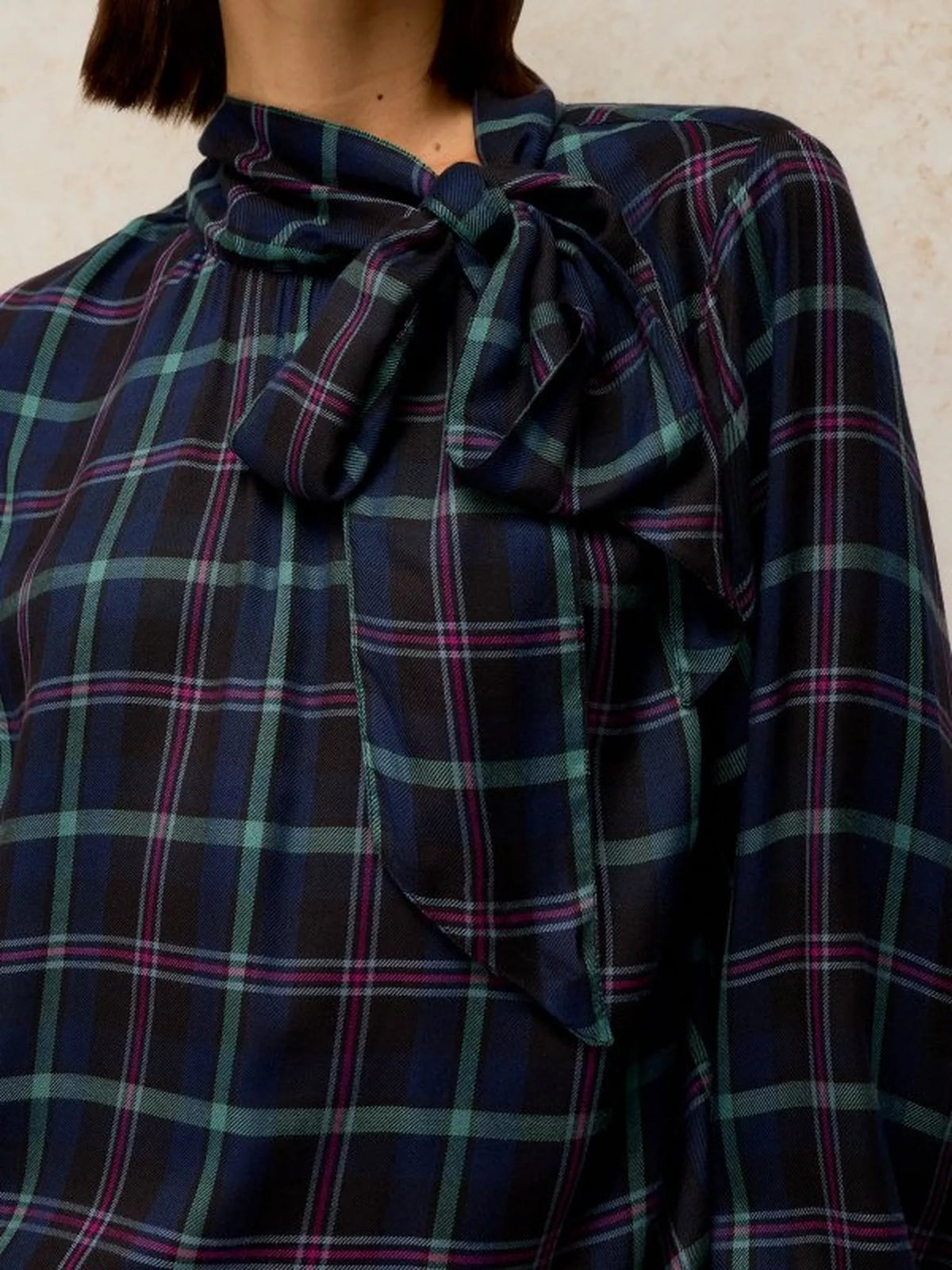 White Stuff - Fleur tie neck top - Navy multi