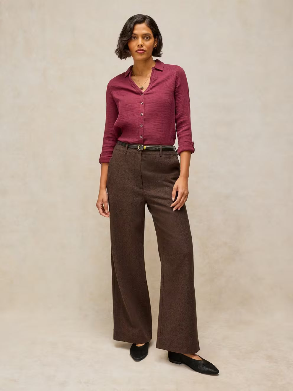 White Stuff - Belle tweedy wide leg trousers - Brown multi