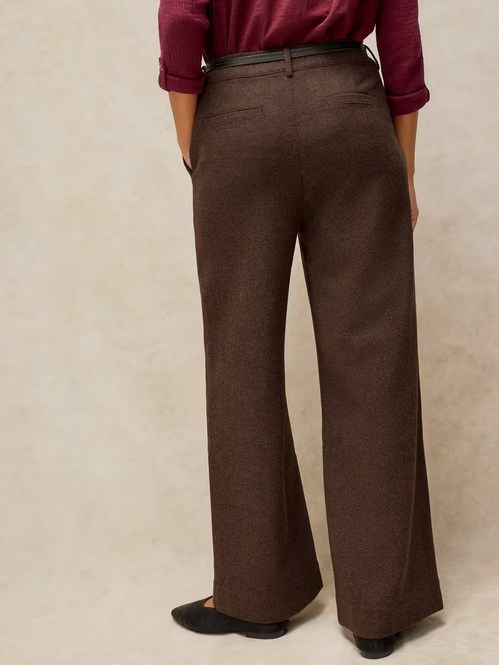 White Stuff - Belle tweedy wide leg trousers - Brown multi