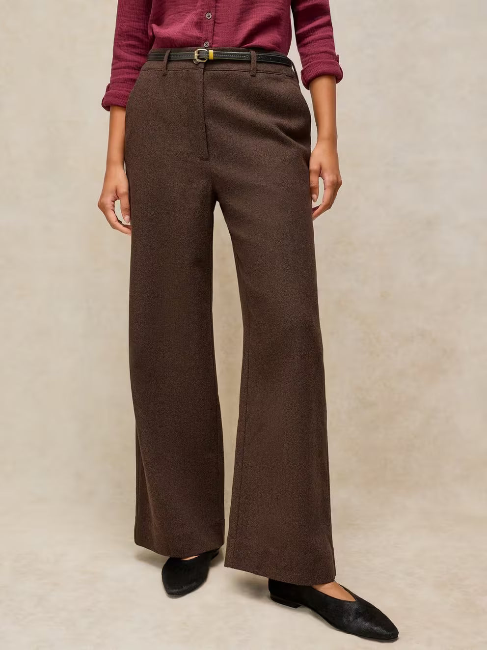 White Stuff - Belle tweedy wide leg trousers - Brown multi