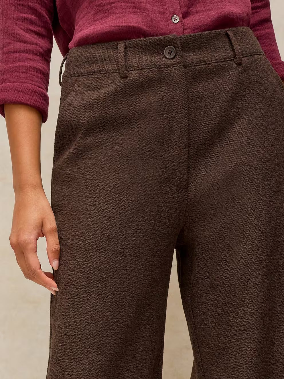 White Stuff - Belle tweedy wide leg trousers - Brown multi