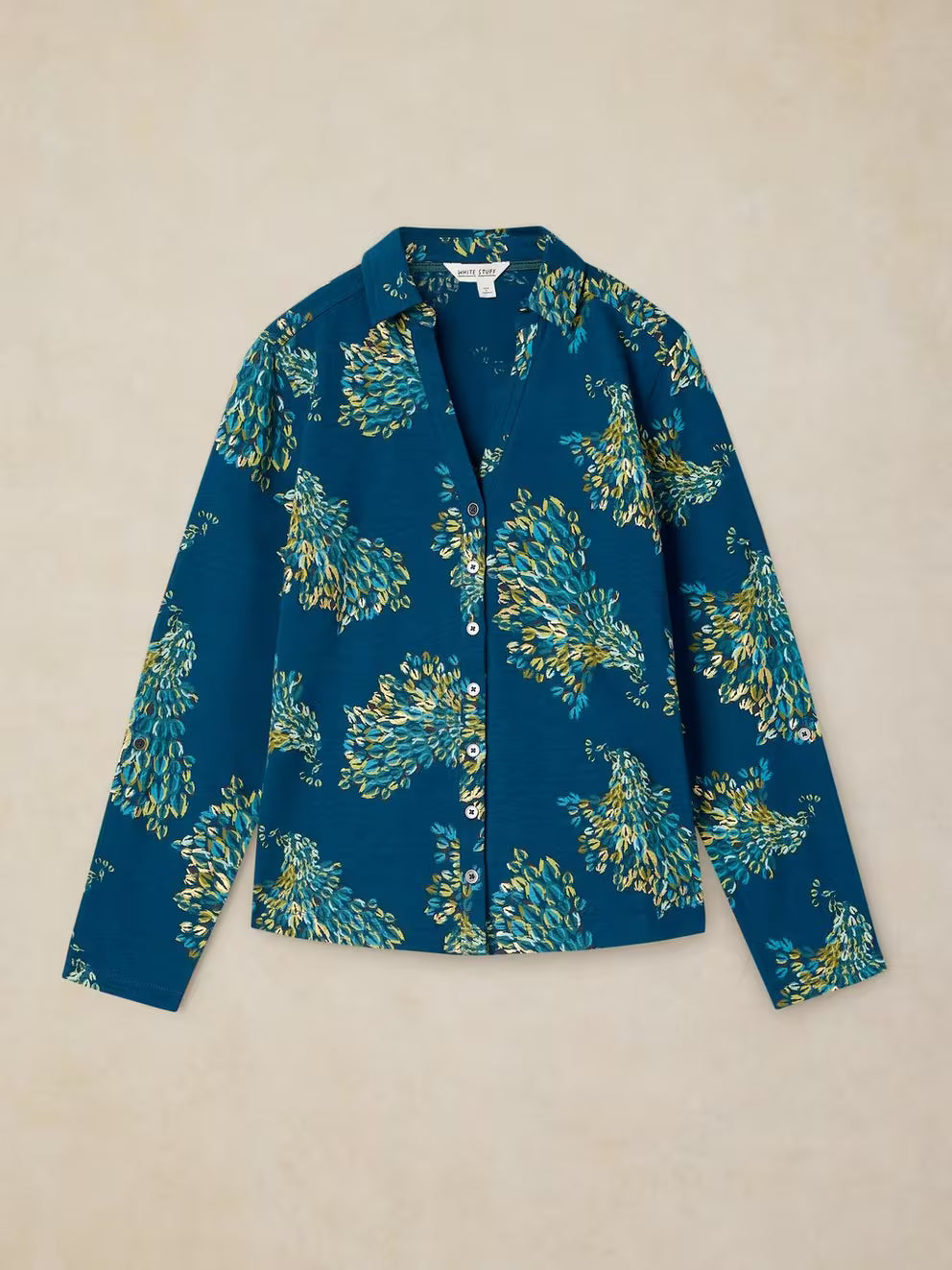 White Stuff - Annie jersey foil shirt - Teal print