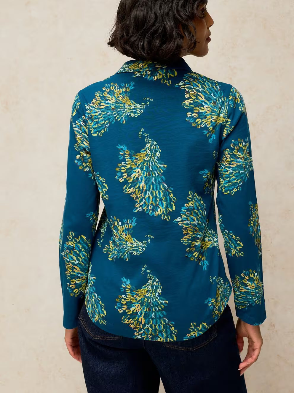 White Stuff - Annie jersey foil shirt - Teal print