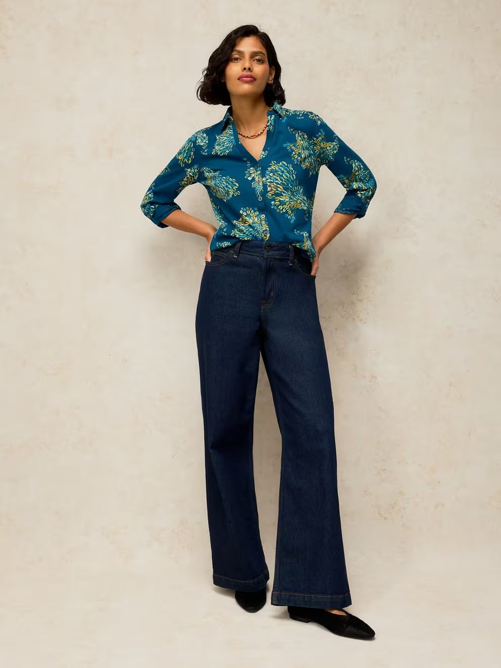 White Stuff - Annie jersey foil shirt - Teal print