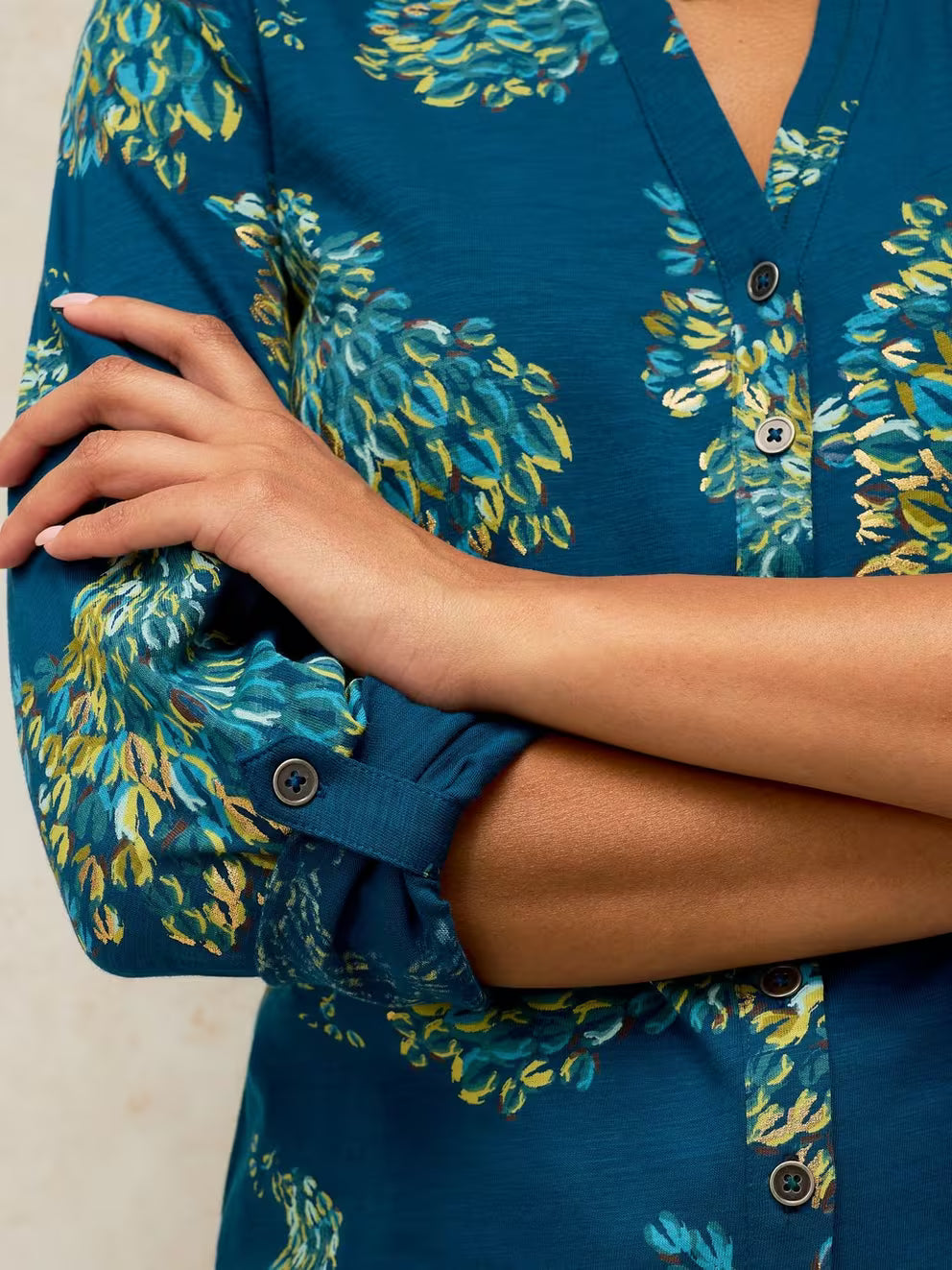 White Stuff - Annie jersey foil shirt - Teal print