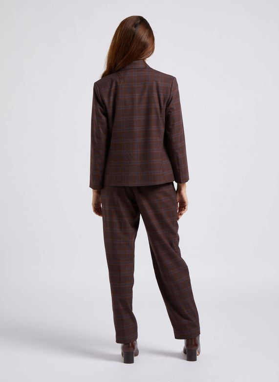 Nice Things - Pantalon bruin met blauwe ruit WWT012 (Passend bij WWT011)