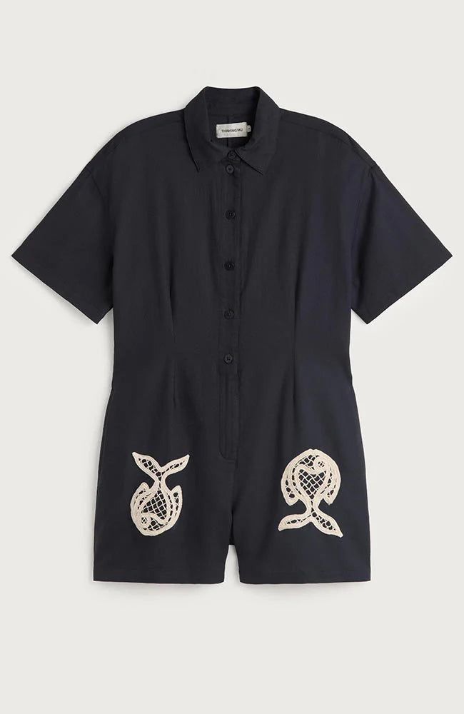 Thinking Mu - Jumpsuit Roberta Fish Patch - Navy