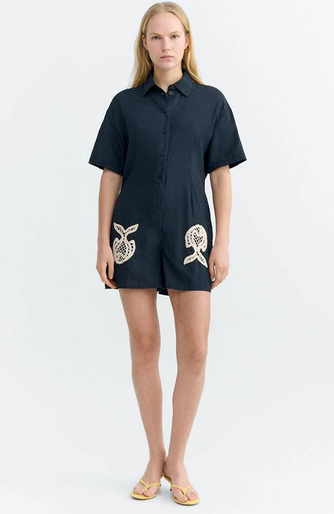 Thinking Mu - Jumpsuit Roberta Fish Patch - Navy